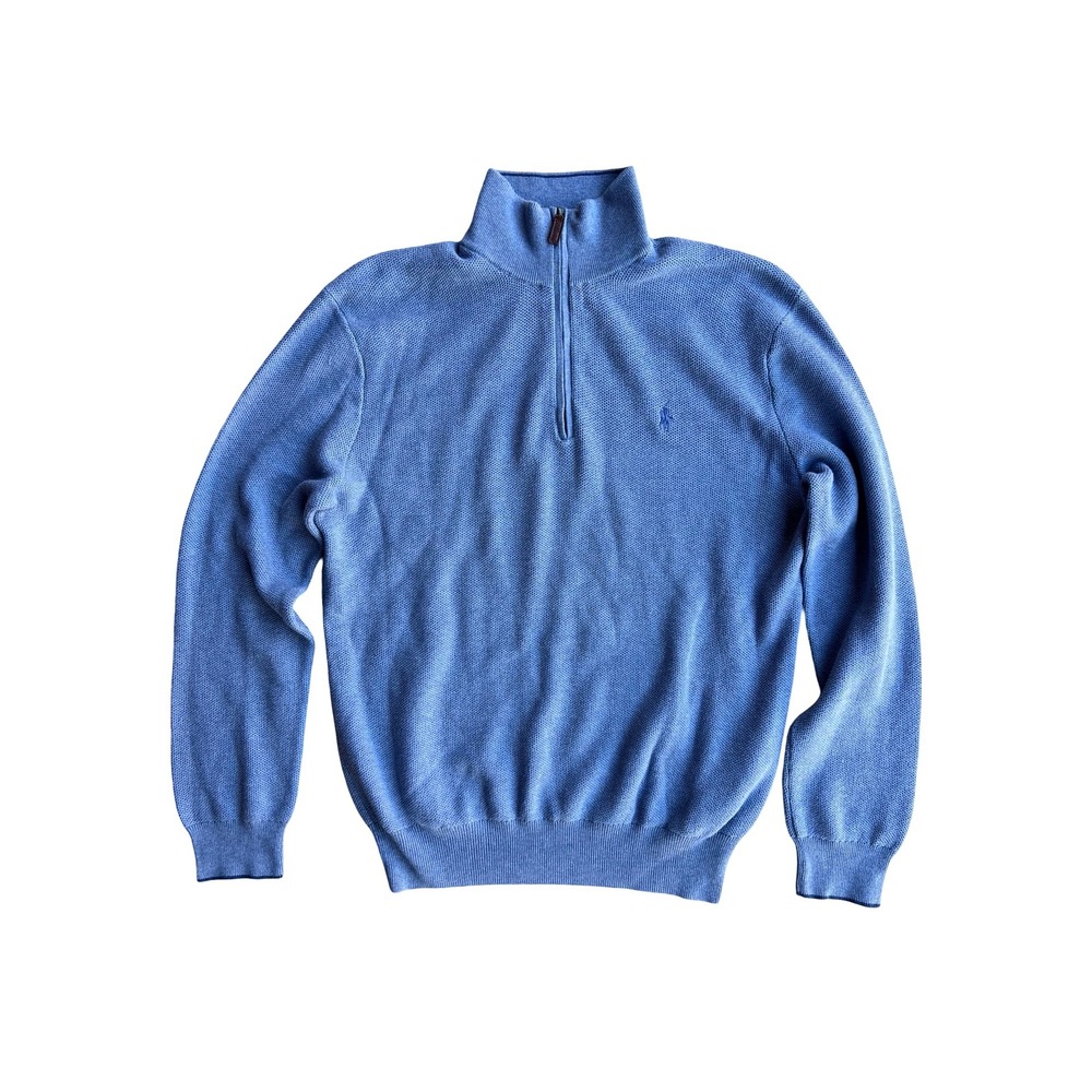 Polo Ralph Lauren Mens Light Blue Pima Cotton Quarter Zip Sweater M Mock Neck